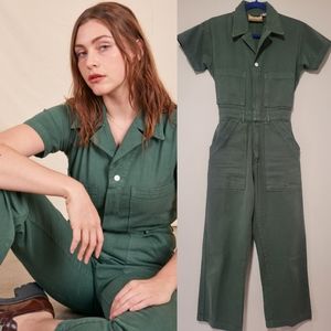 XS-PETITE Short Sleeved Jumpsuit BIG BUD PRESS Dark Emerald Green